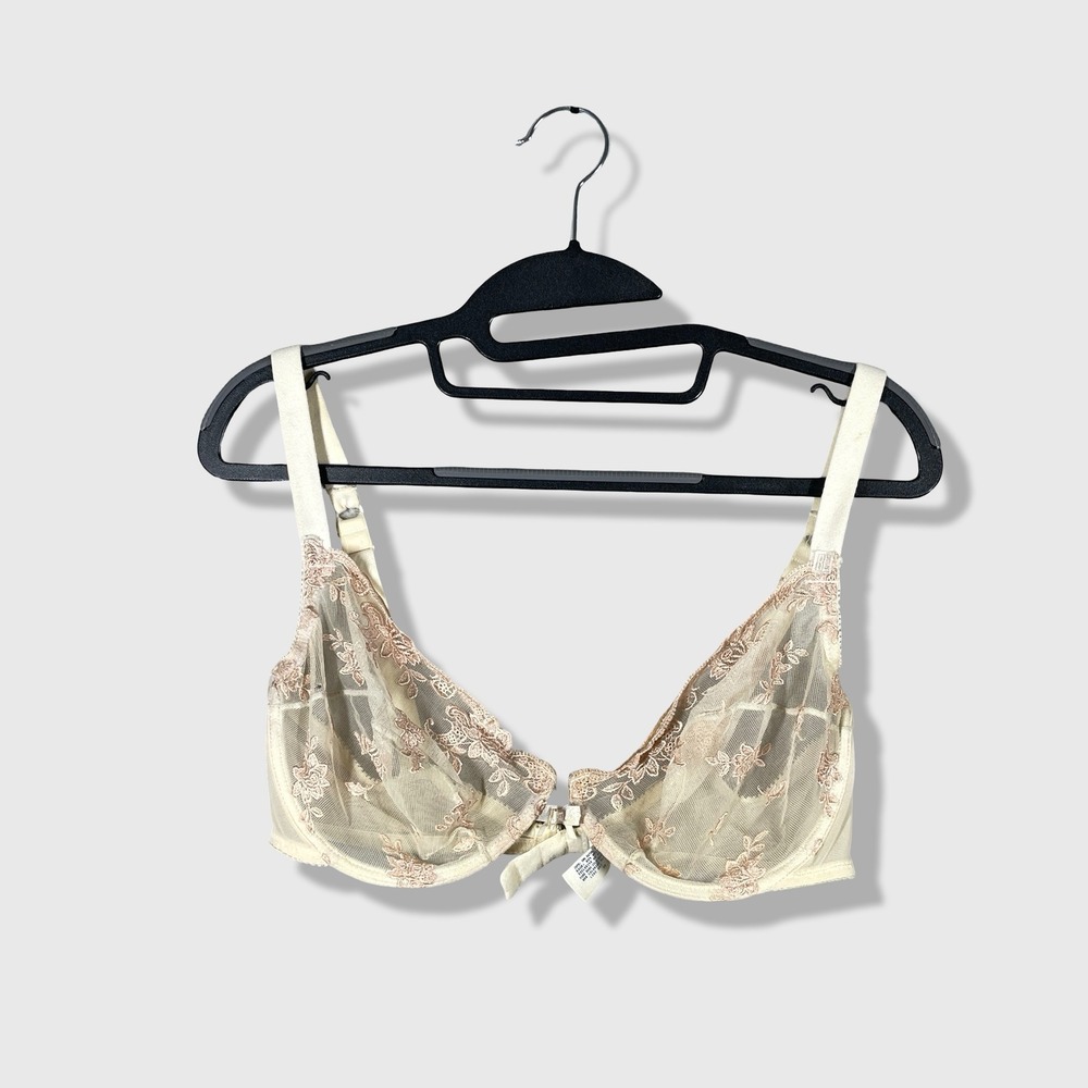 Ralph Lauren Underwire Bra Womens 36D Cream Floral Lace Sheer Coquette Aesthetic